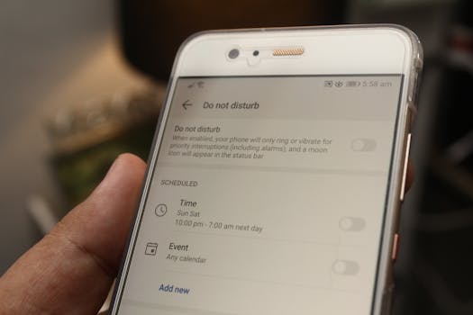 Close-up of a smartphone displaying 'Do Not Disturb' settings with active options.