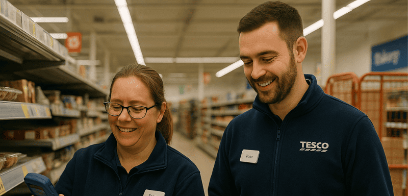 Tesco employees working.